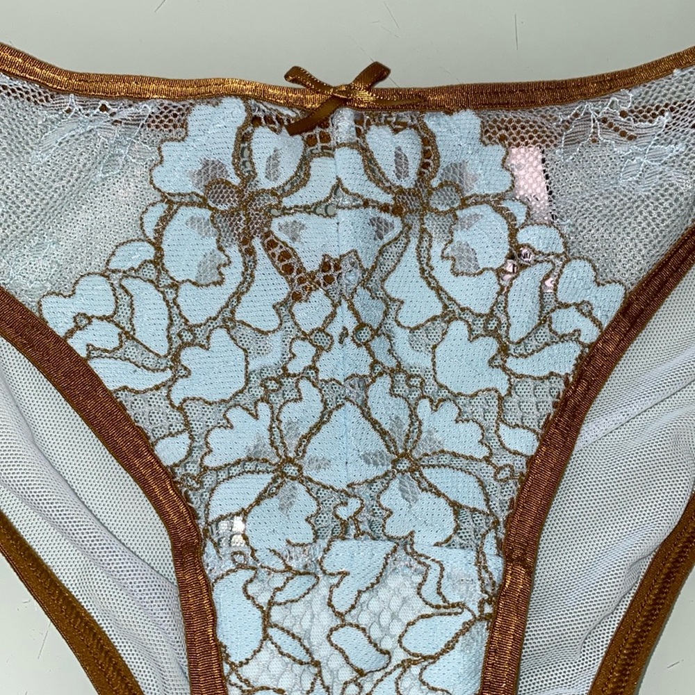 Victoria's Secret Dream Angels Cheekini Panty Blue Copper Lace Mesh XS - Picture 7 of 9